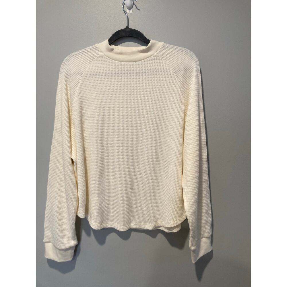 Madewell Waffle-Knit Winter White Long-Sleeve Mockneck Sweatshirt Tee  XXL NWT